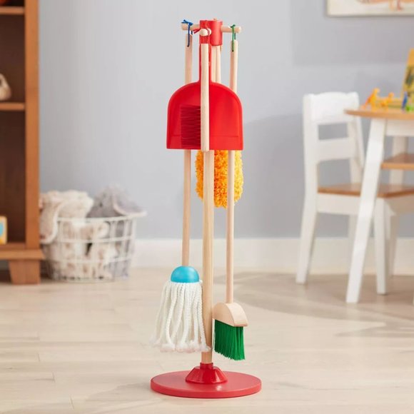 Melissa & Doug Brand New 6pc Set Wooden Broom, Duster & Mop Toy Set for Kids - Picture 1 of 13
